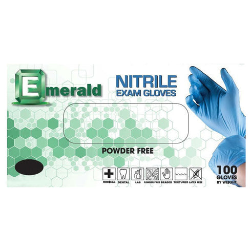 Emerald Premium Nitrile Exam Gloves: X-Small, 100/Bx. Blue, Non-Sterile